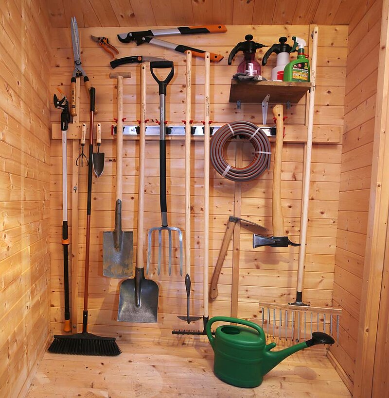 Gartenhaus Ordnung Wandhaken Werkzeuge